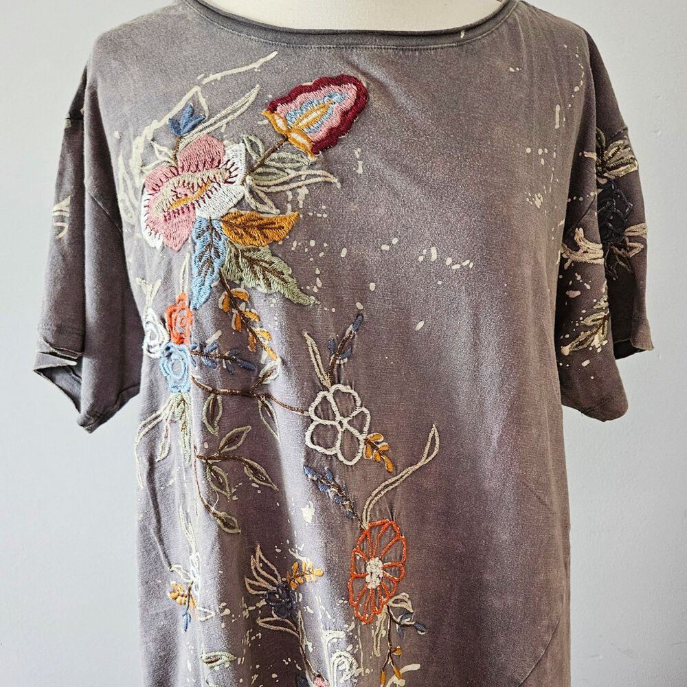 Caite Kyla Brigette Dress Embroidered XSmall Dark Gr T Shirt Long Top NWT - Picture 6 of 10
